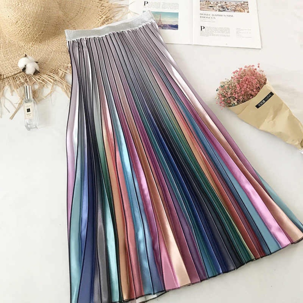 Rainbow Metallic Pleated Ombré Skirt